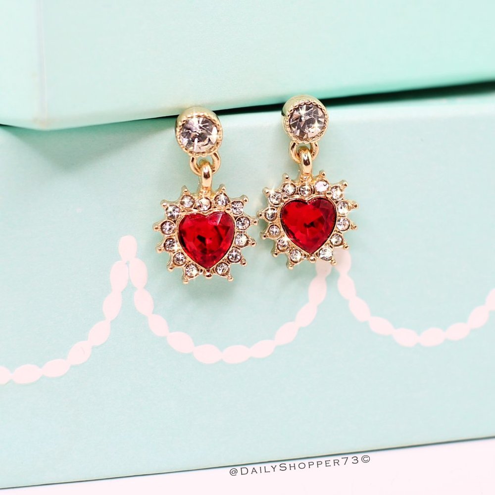 Women's Glass Rhinestone Sparkly Halo Heart Drop Earrings